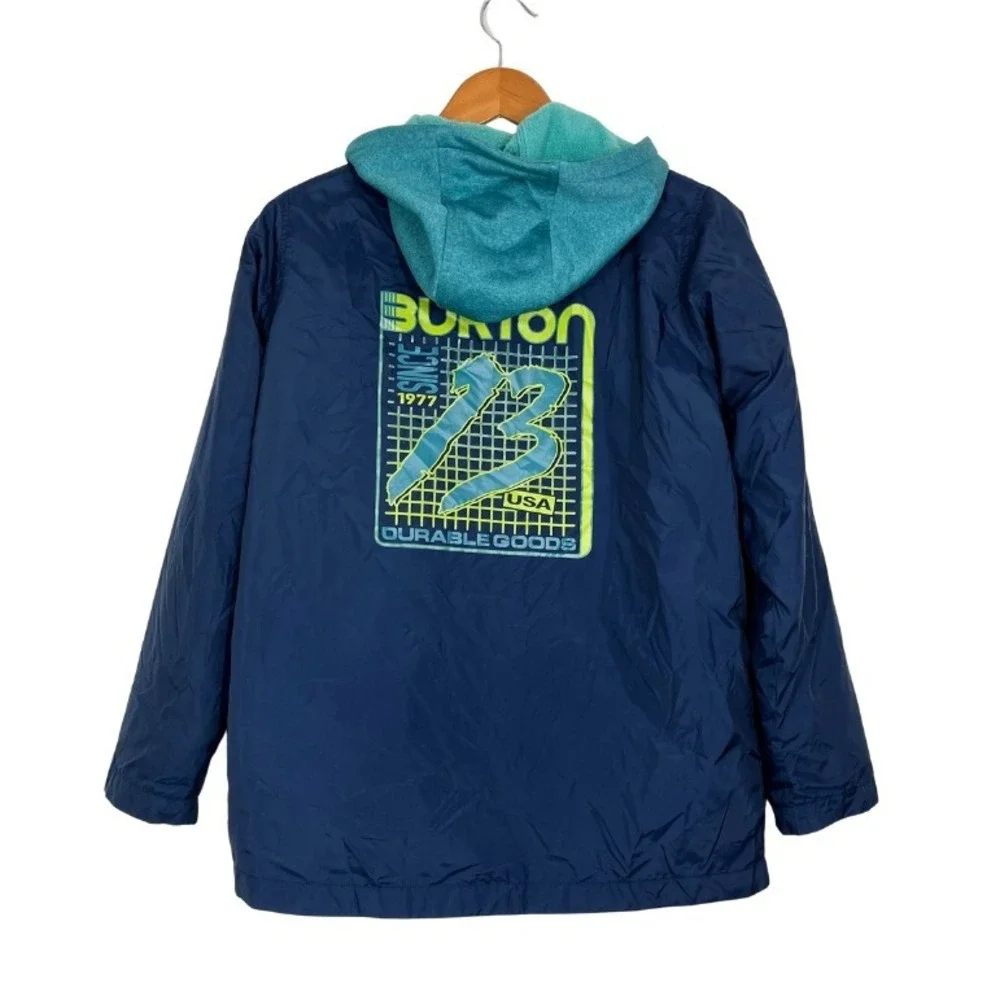 Burton 2-in-1 Jacket Youth L Blue Shell Coat w/ Zip-In Hoodie Snowboard Layering